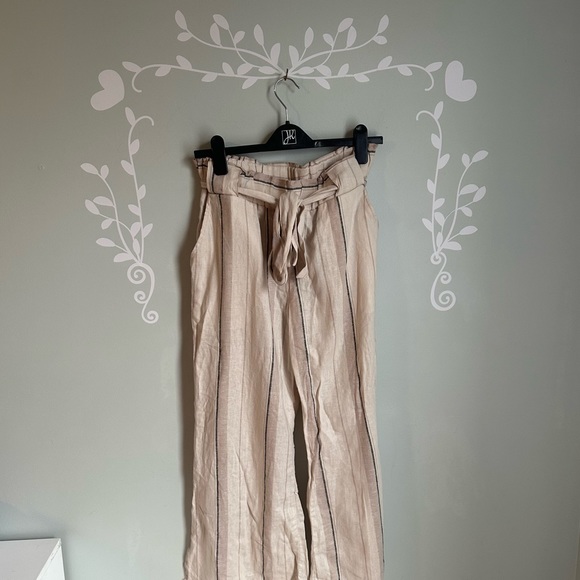 Cream and Blue Striped Linen Blend Pants from Indigo Reis in US Size L - Picture 1 of 7